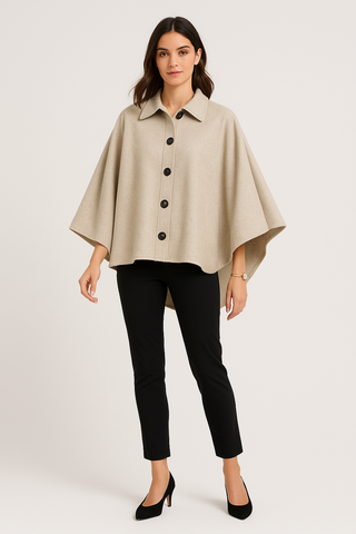 Collared, Button Through, Oversized Batwing Cape