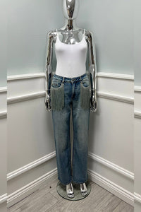 ‘Toxic’ Tessle Detailed, Straight Stretchy Denim Jeans