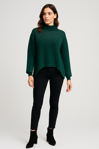 Embellished Soft-Knit Mock Neck Jumper