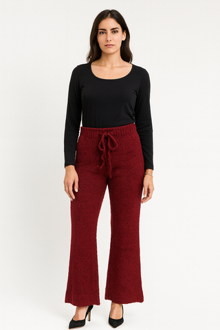 Elasticated Waist, Lana Wool, Viscose & Polymide Knitted Wide Leg Trouser