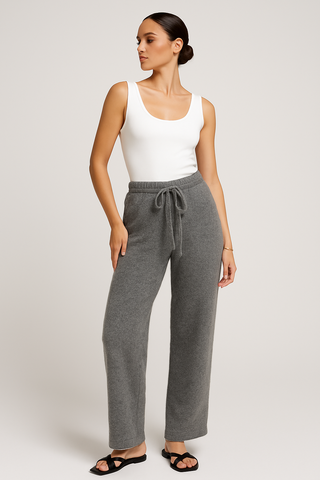 Elasticated Waist, Lana Wool, Viscose & Polymide Knitted Wide Leg Trouser