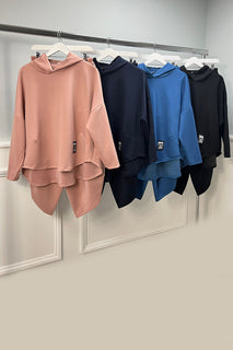a relaxed-fit hoodie and matching wide-leg pants