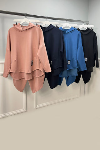 a relaxed-fit hoodie and matching wide-leg pants