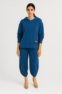 a relaxed-fit hoodie and matching wide-leg pants