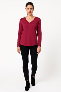 V-Neck, Leopard Print Trim Detailed, 100% Cotton Top