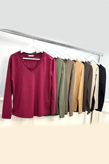 V-Neck, Leopard Print Trim Detailed, 100% Cotton Top