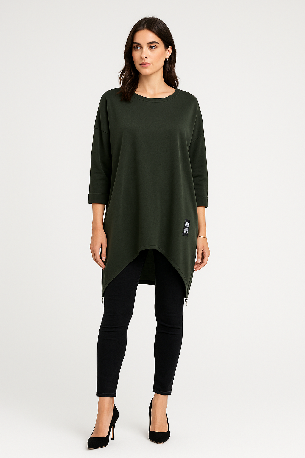 Asymmetrical Hem Zipper Detail Jumper&nbsp;