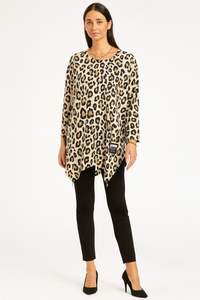Leopard Tunic - Flowy asymmetric tunic with a bold leopard print and zip-detailed hem