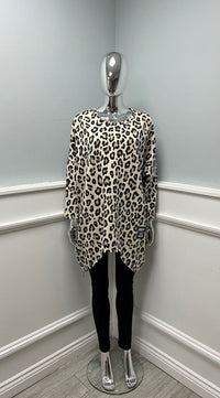 Leopard Tunic - Flowy asymmetric tunic with a bold leopard print and zip-detailed hem