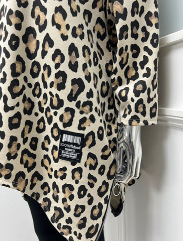 Leopard Tunic - Flowy asymmetric tunic with a bold leopard print and zip-detailed hem