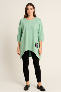 Round Neck, Zip Detailed Hem, Two Pocket Oversized Jumper.