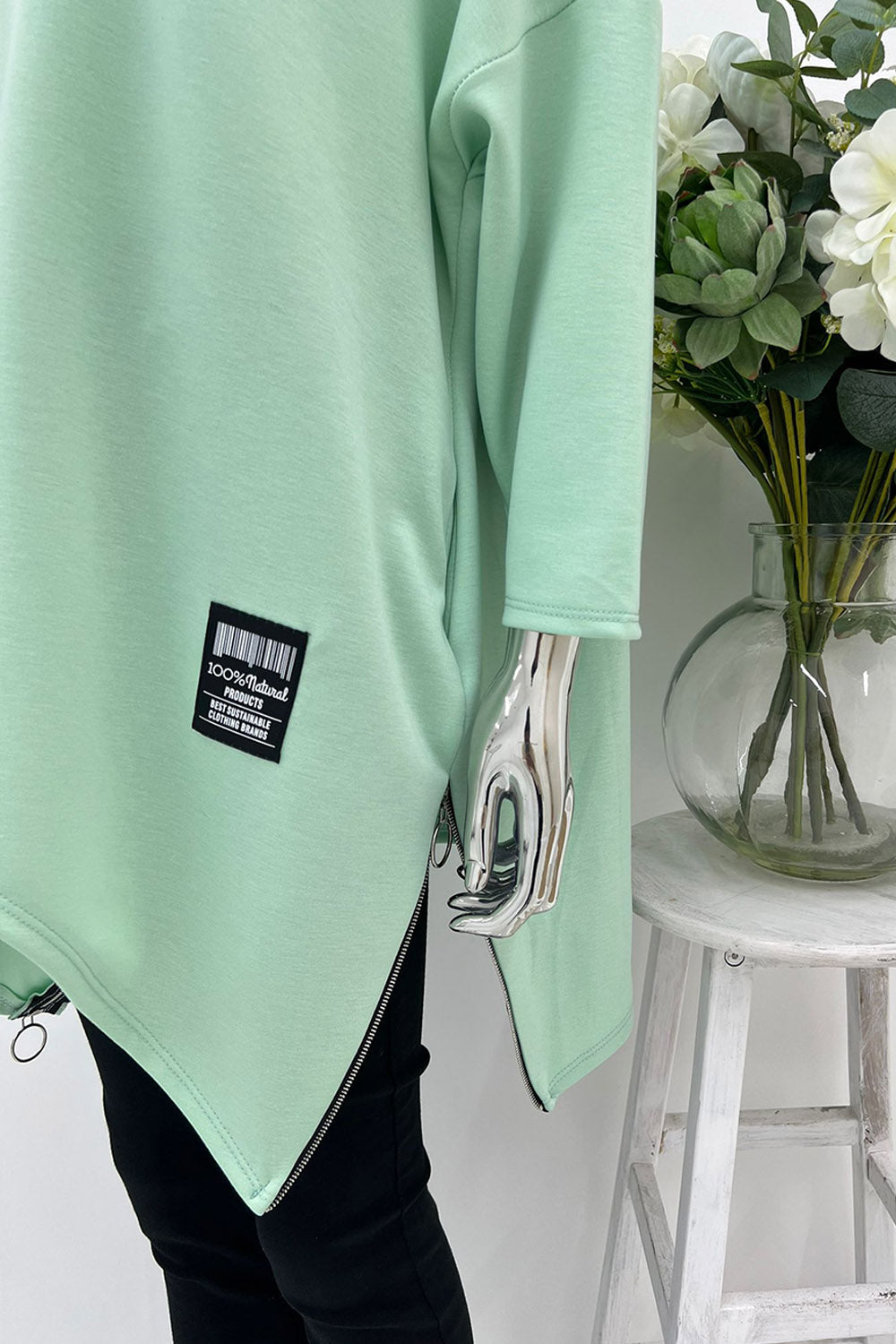 Round Neck, Zip Detailed Hem, Two Pocket Oversized Jumper.