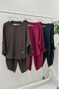 Round Neck , relaxed-fit long sleeve loungewear suit