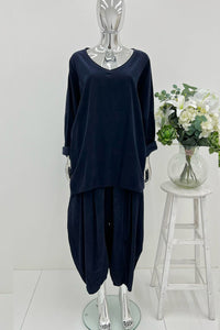 V-neck Co ords set with relaxed silhouette draped harem-style trousers