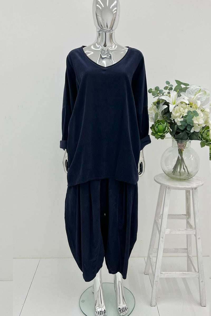 V-neck Co ords set with relaxed silhouette draped harem-style trousers