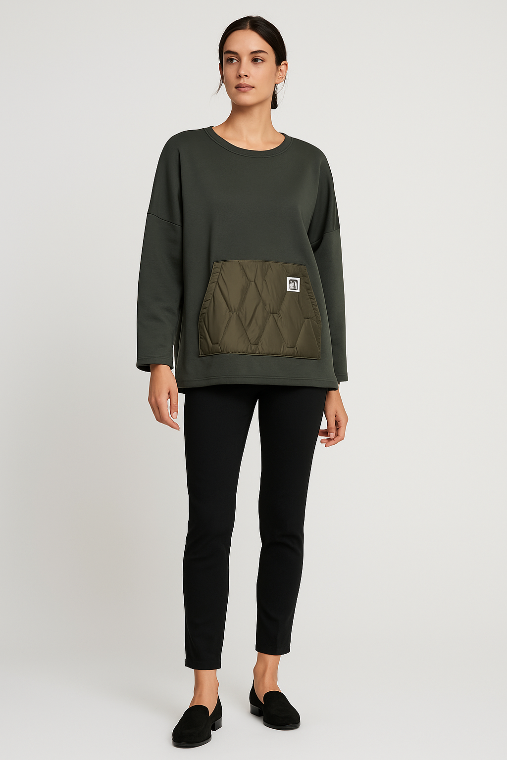 Round Neck , quilt pocket long Sleeves Jumper