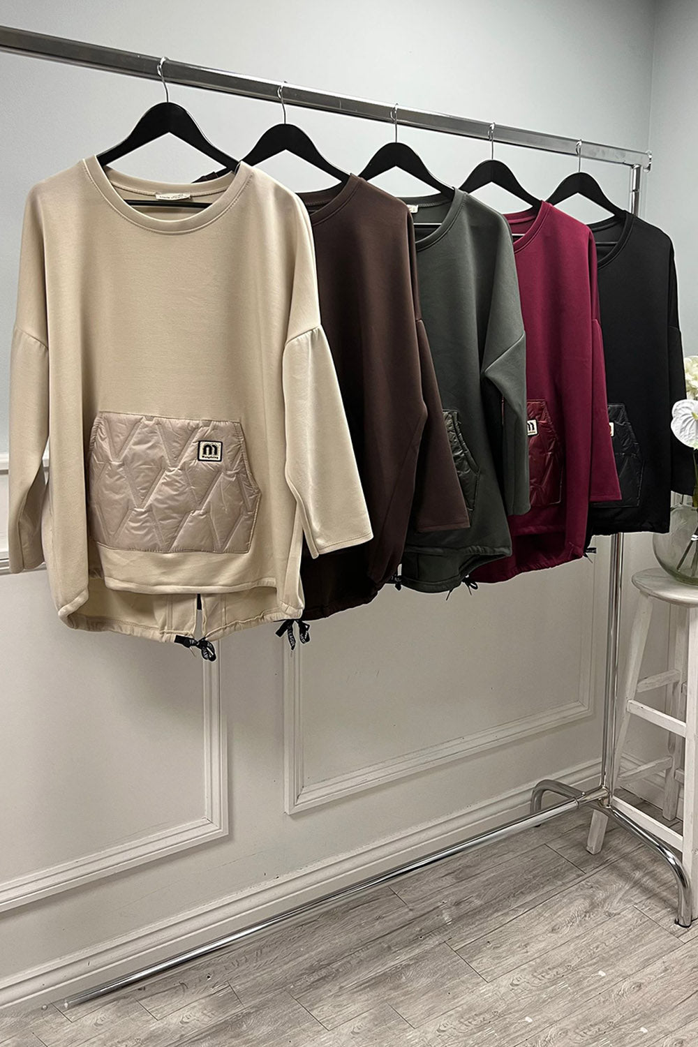 Round Neck , quilt pocket long Sleeves Jumper