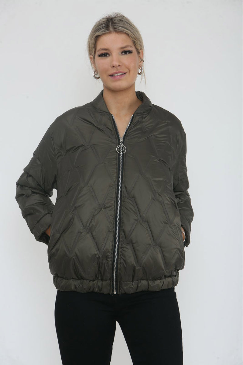 Zip Through, Two Pocket Quilted Bomber Jacket