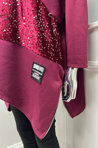 Burgundy Tunic – Sequined Panel with Asymmetric Hem