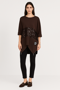 Round Neck , Asymmetric Jumper with Sequined Panel
