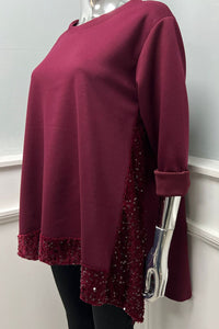 Round Neck, Sequin Detail, High Low Top