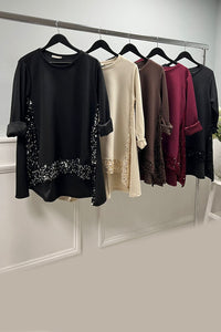 Round Neck, Sequin Detail, High Low Top