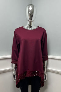 Round Neck, Sequin Detail, High Low Top