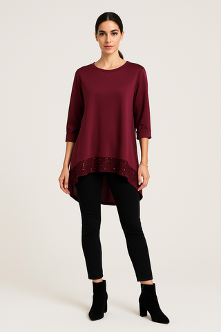 Round neck , relaxed fit Asymmetric high-low jumper
