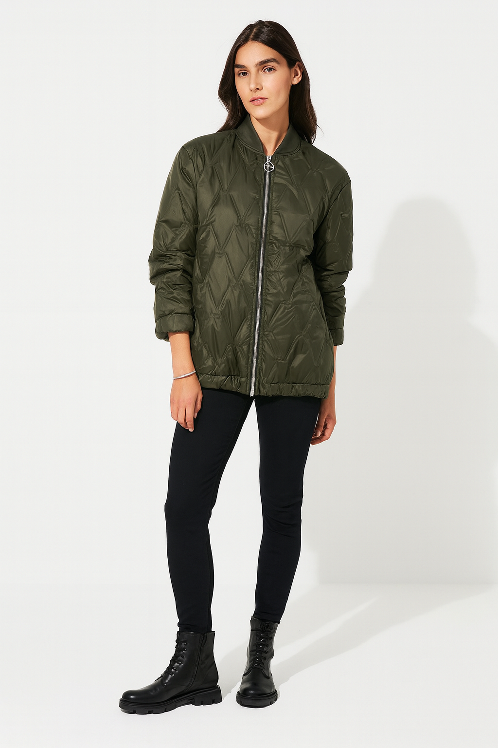 Quilted Jacket - Lightweight zip-up jacket with diamond quilting and ribbed cuffs