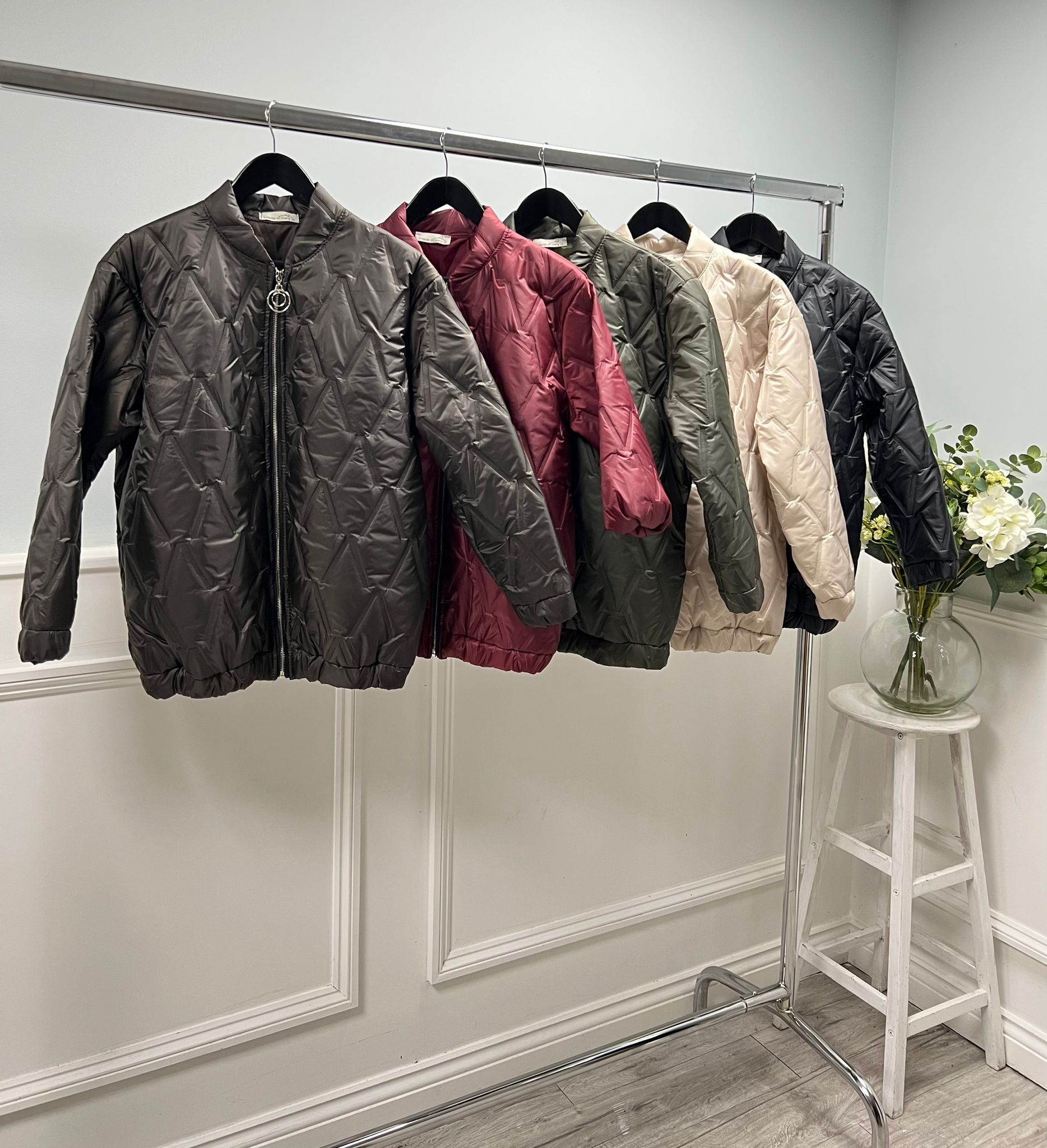 Quilted Jacket - Lightweight zip-up jacket with diamond quilting and ribbed cuffs