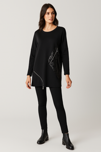 Round neck , long-sleeves Jumper with diagonal sequined panel details