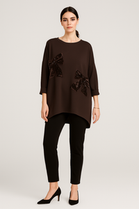 Chocolate bow top — oversized elegance with velvet sequin bows for a luxe statement.