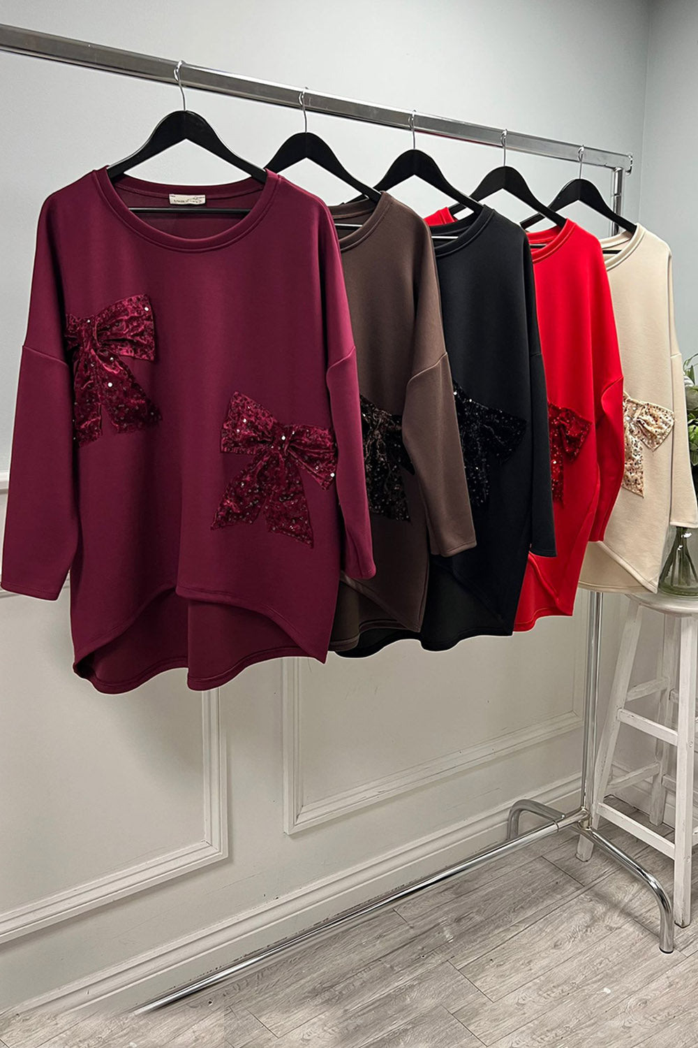 Oversized , Long Sleeves Jumper with velvet sequin bows