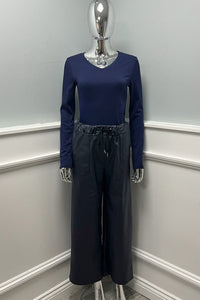 PU leather wide-leg trousers with Elasticated waistband with adjustable drawstring