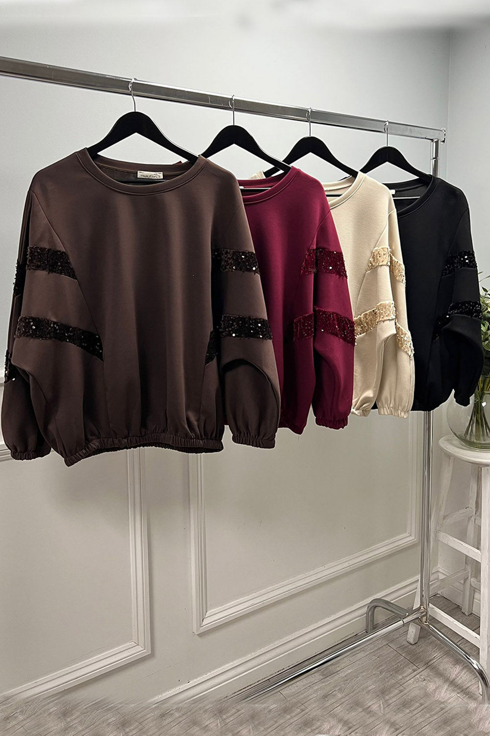 sequin stripe sweatshirt