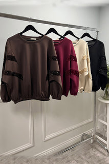 sequin stripe sweatshirt