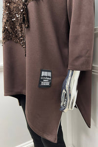 Long Sleeves Round Neck asymmetric hem Jumper with sequin star detail