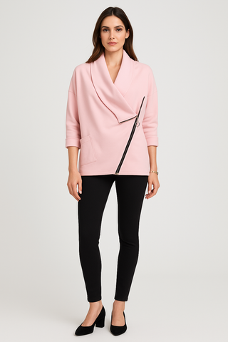 Cowl Neck, Zip Through & Pocket Detailed, Scuba Top