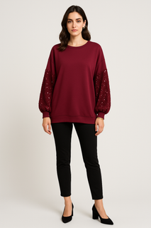 Plush-Sleeve Soft Knit Jumper