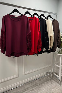 Plush-Sleeve Soft Knit Jumper