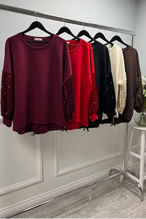 Plush-Sleeve Soft Knit Jumper