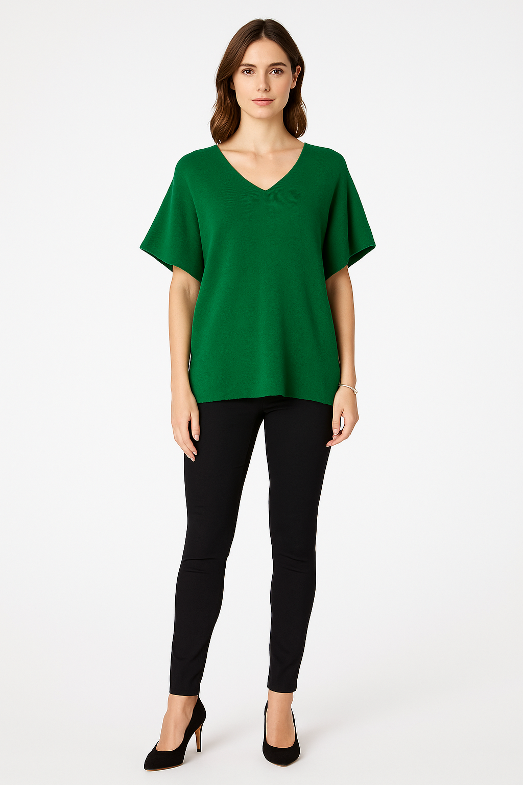 V-Neck, Viscose & Nylon Knitted Top