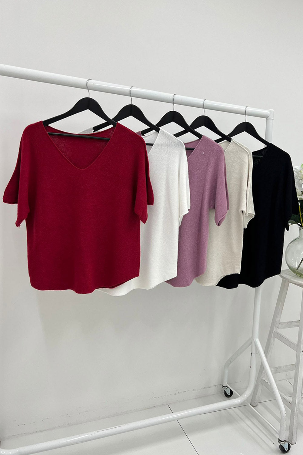 V-Neck, Viscose & Nylon Knitted Top