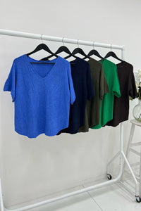 V-Neck, Viscose & Nylon Knitted Top