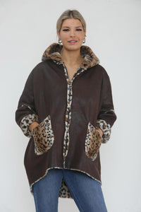 Leopard Print Two Pocket Hoodie Jacket