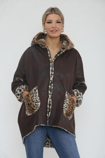 Leopard Print Two Pocket Hoodie Jacket