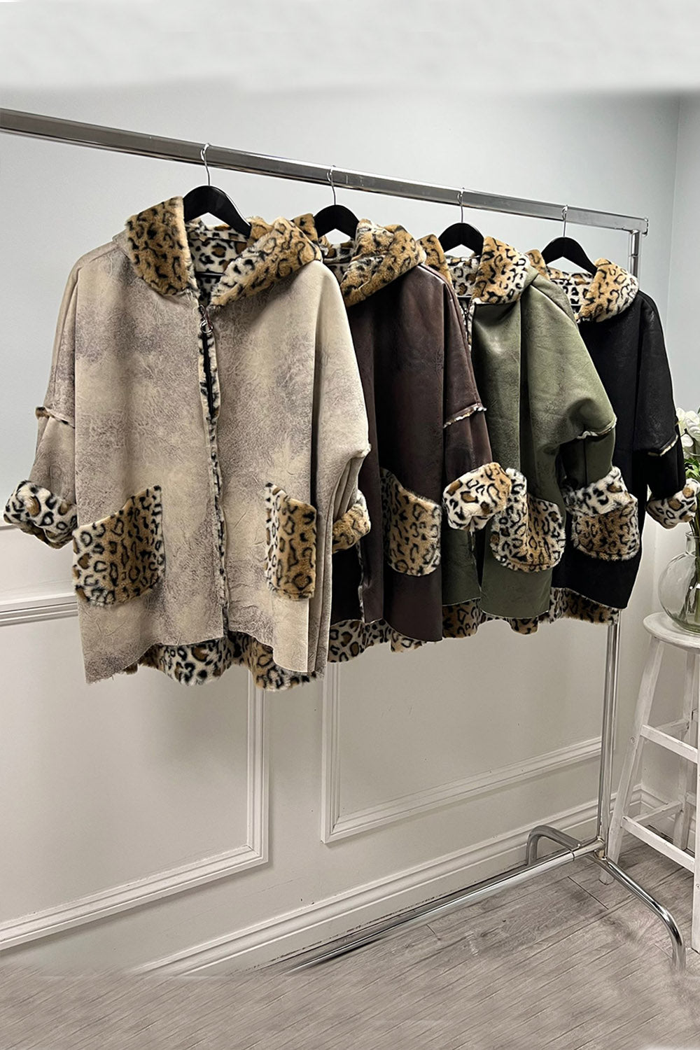 Leopard Print Two Pocket Hoodie Jacket