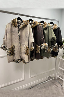 Leopard Print Two Pocket Hoodie Jacket