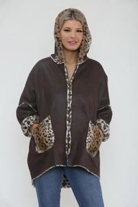 Leopard Print Two Pocket Hoodie Jacket
