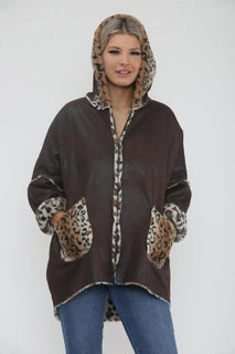 Leopard Print Two Pocket Hoodie Jacket